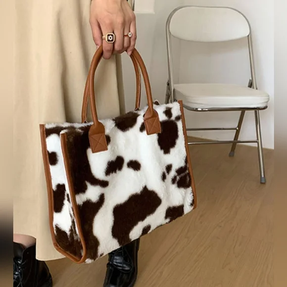 Brown Cow Print Tote Bag - Picture 2 of 12